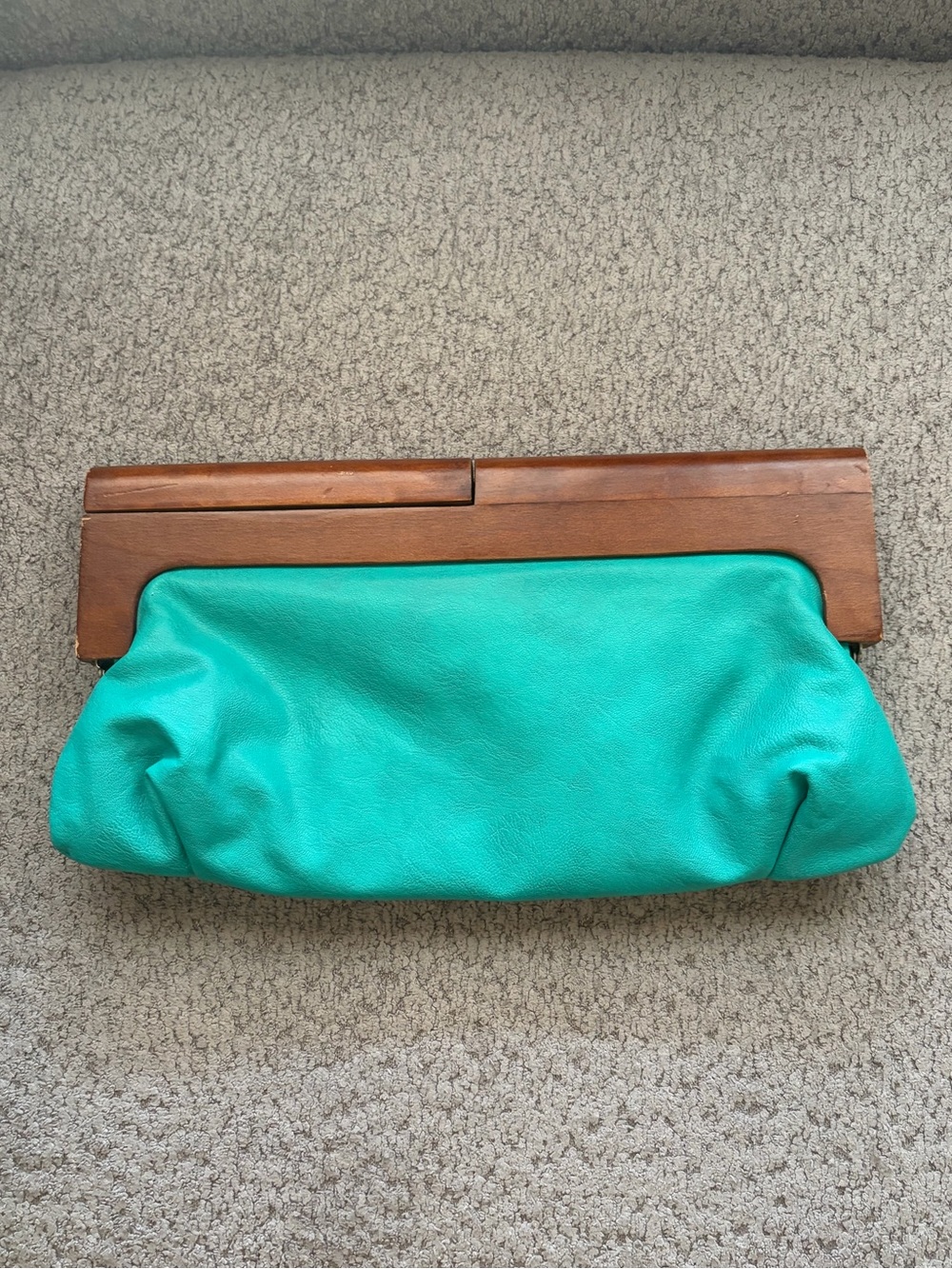 Melie Bianco Teal Leather Frame Clutch vintage